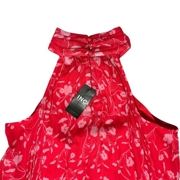 INC Women's Floral-Print Pleated Halter Top Small Flowy Sheer Lined Coral - Picture 7 of 11